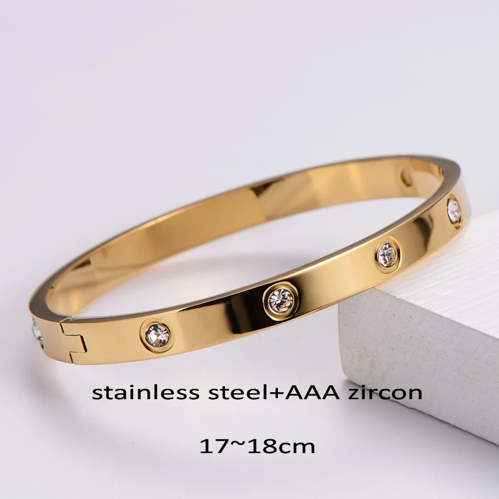 Waterproof Luxury Colorful Cubic Zirconia Bangles Stainless Steel Open Bracelet Bangle 18K Plated Fashion Jewelry Women