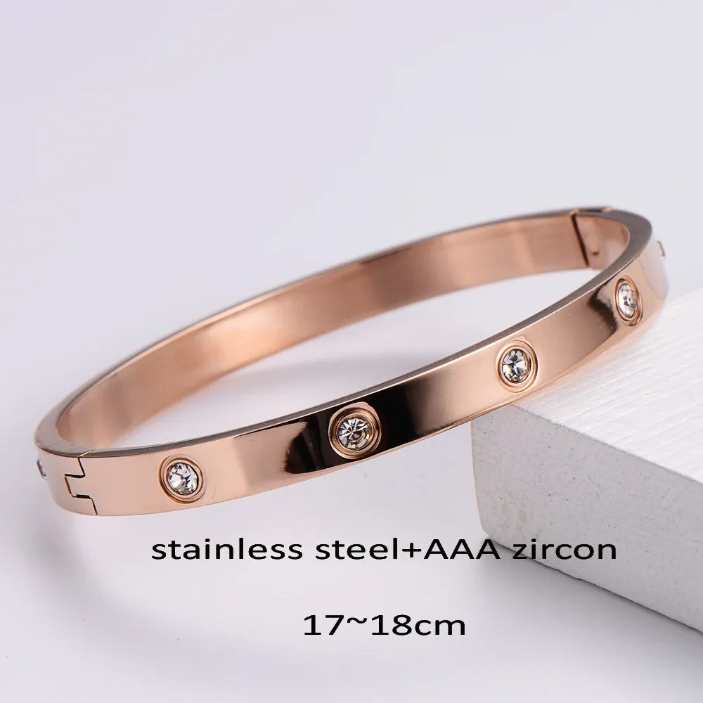 Waterproof Luxury Colorful Cubic Zirconia Bangles Stainless Steel Open Bracelet Bangle 18K Plated Fashion Jewelry Women