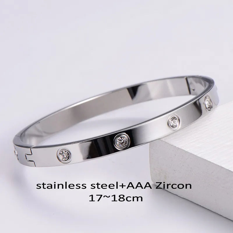 Waterproof Luxury Colorful Cubic Zirconia Bangles Stainless Steel Open Bracelet Bangle 18K Plated Fashion Jewelry Women