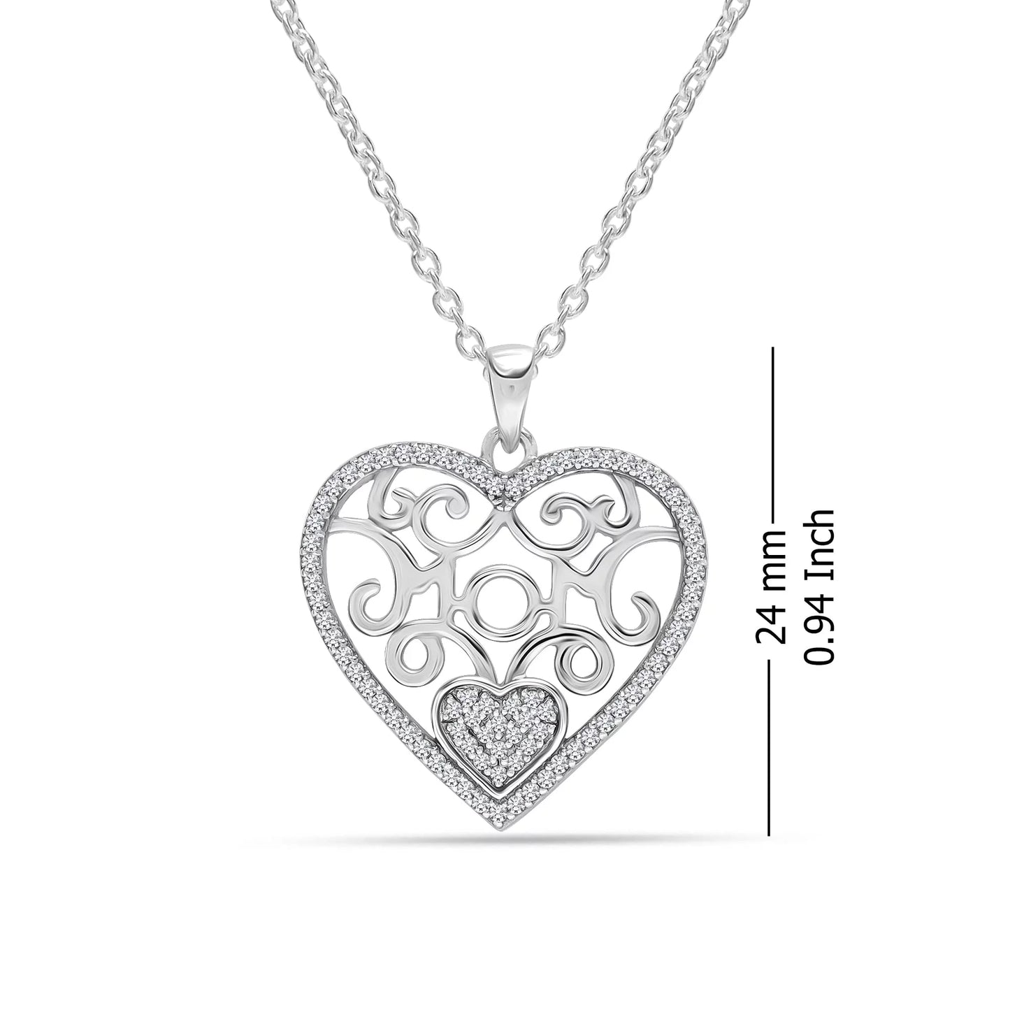 925 Sterling Silver CZ Open Heart Pendant Necklace Jewel Gifts for Women and Teen Girls 18" Inch